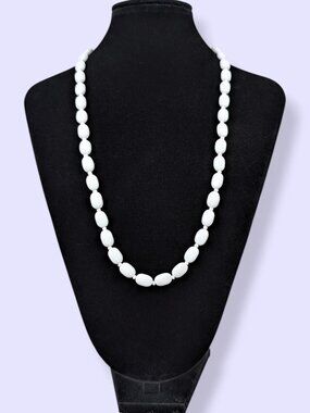 Vintage Milk Glass Flat Oval Beaded Necklace